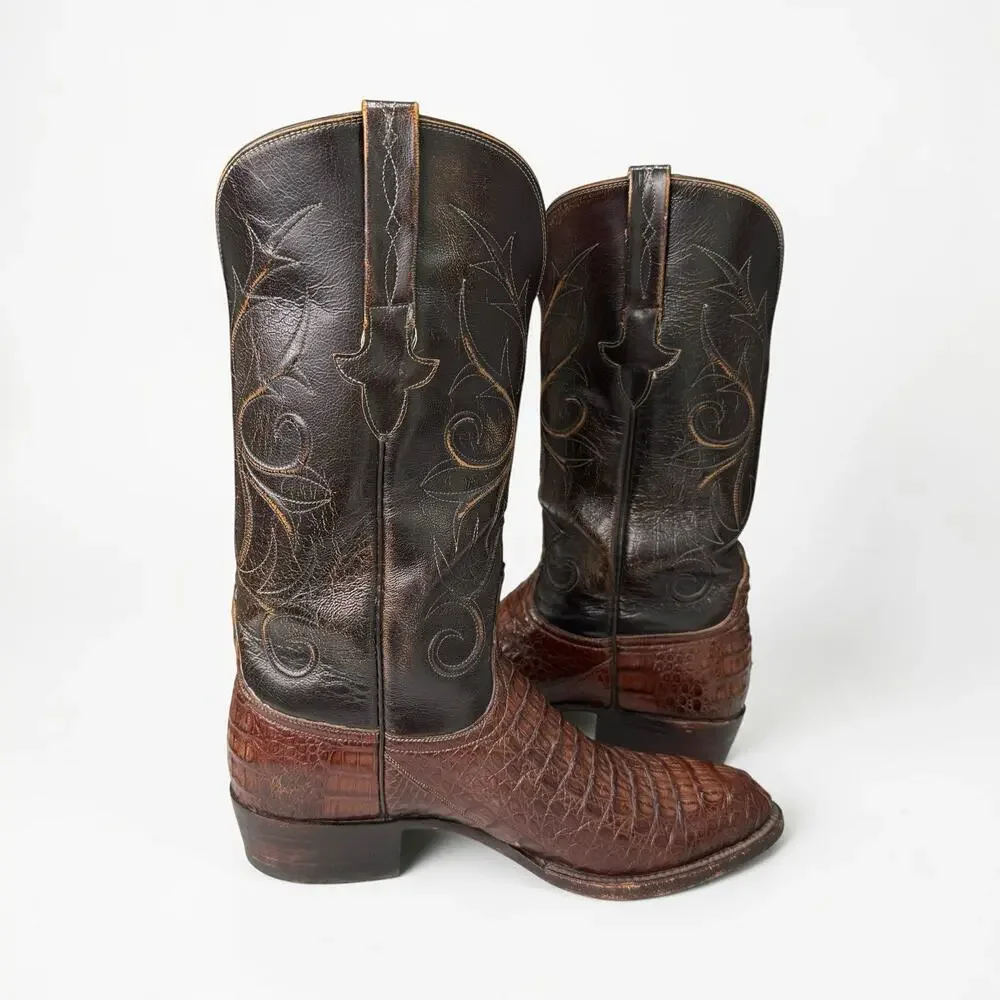 Lucchese Caiman Classics Hand Made Cowboy Boots Western Brown Label Mens Sz 9 2E